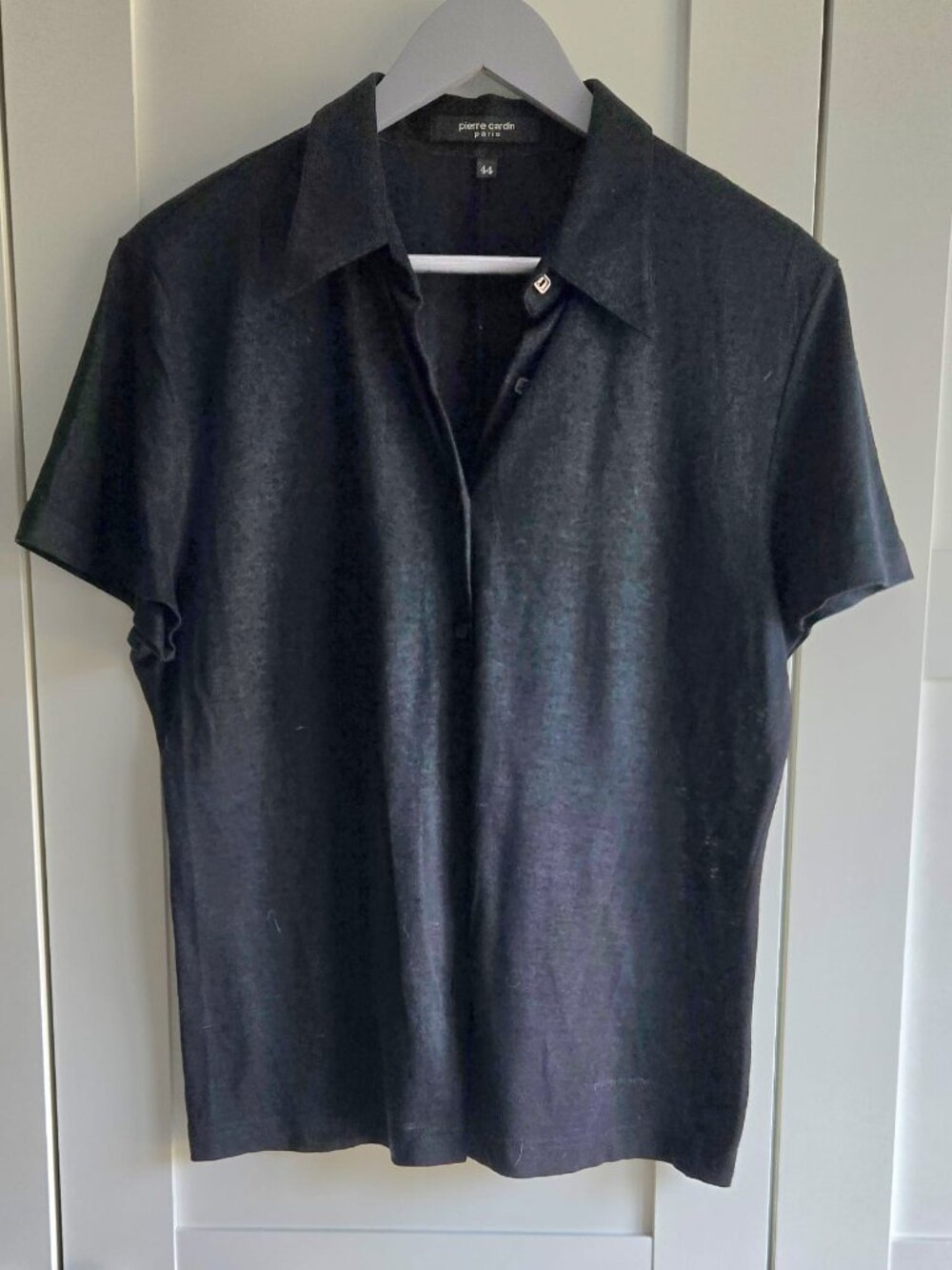 Pierre Cardin Paris Black Knit Button Front Top Size 44 (M/L)